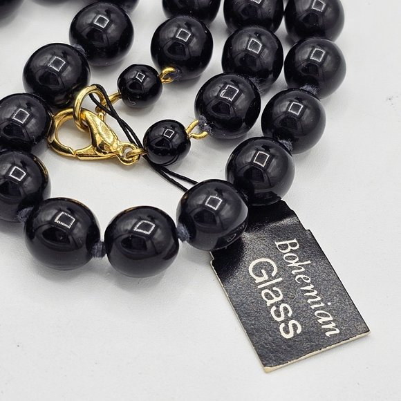 Black Bohemian Glass Beaded Necklace Contemporary Hang Tag - Picture 3 of 5